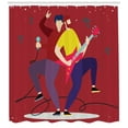 thumbnail image 3 of Rock and Roll Shower Curtain, Entertaining Silhouettes of Guitarist and Vocal Performing on Stage, Fabric Bathroom Set with Hooks, 69"W X 84"L Extra Long, Ruby and Multicolor, by Ambesonne, 3 of 3