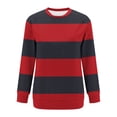 thumbnail image 4 of Karymi Workout Tops for Women Two-Tone Wide Horizontal Stripe Crew Neck Sweatshirt, Long Sleeve Non-Hooded Pullover Top, Block Color Sweatshirt with Side Pockets Womens Tops Dressy Casual, 4 of 7