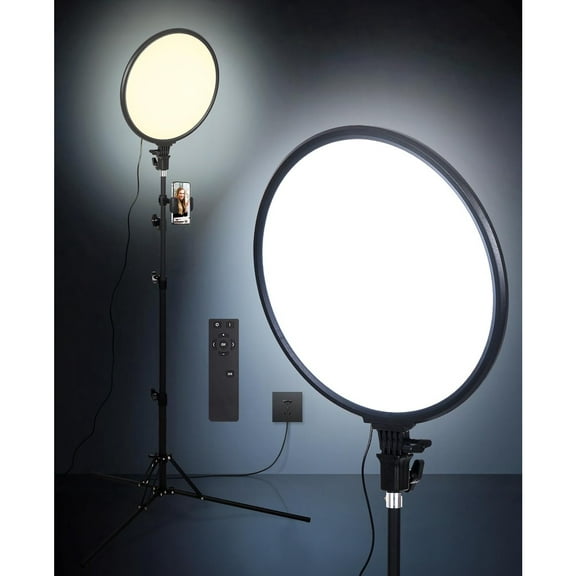 LED Ring Light - 14 inch 5000 lumens Studio Light with Tripod Stand for Tiktok, Vlog, Video Shooting, Video Conferencing, Streaming Light with LED Display and Remote Control (Black)