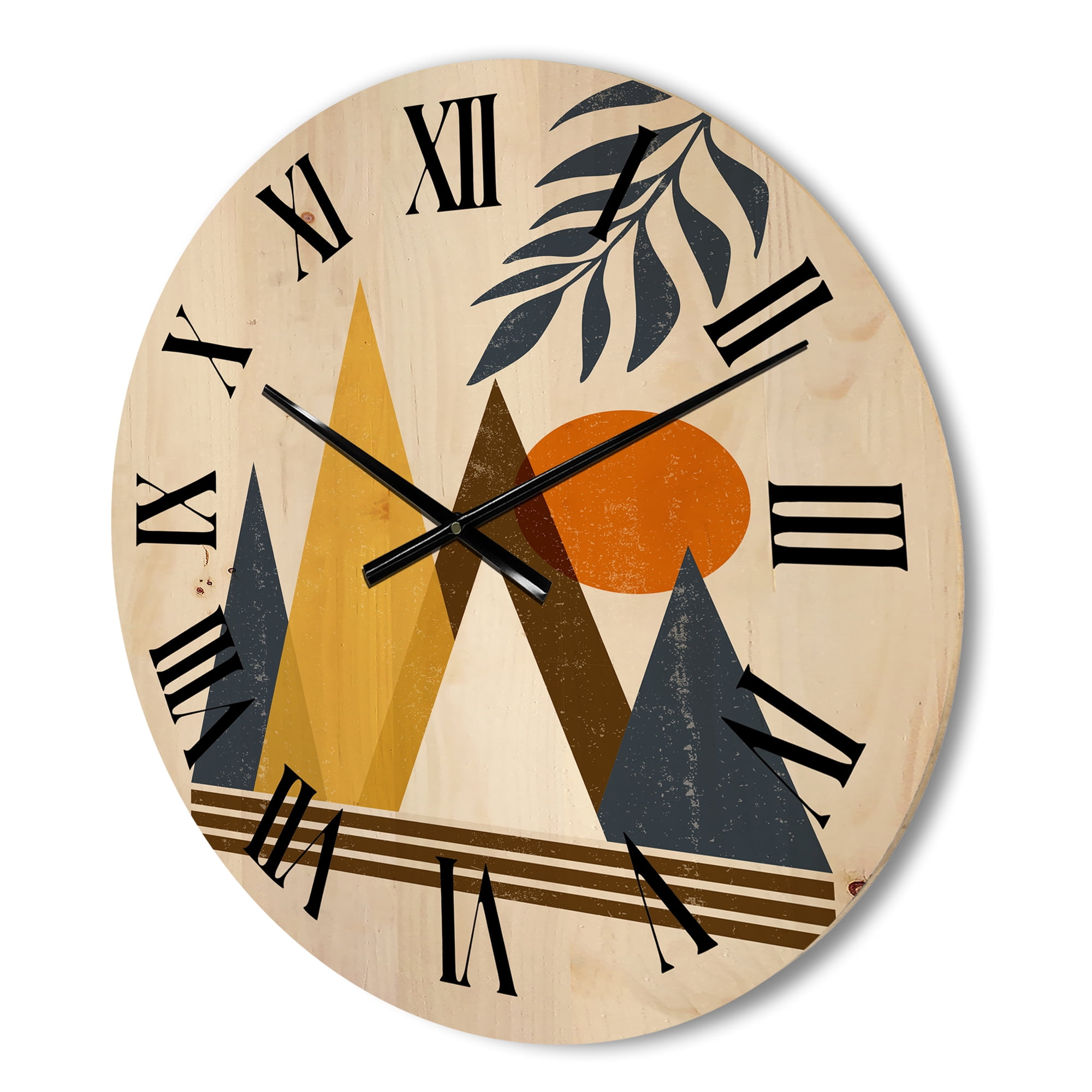 Designart 'Abstract Moon and Sun In Mountains I' Modern Wood Wall Clock