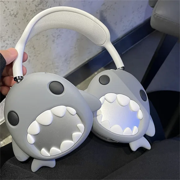 ZHaobin 2024 Cute 3D Shark Silicone Cover for Apple AirPods Max Cartoon Headphone Protective Comfort Sleeve for Airpods Max Accessories (Shark,For Airpods Max)