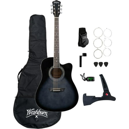 Washburn WA90CE Acoustic-Electric Guitar Kit – Dreadnought Cutaway, Built-In Tuner, Okoume Body – Perfect Holiday Gift for Adults, Beginners, Musicians & Live Performance