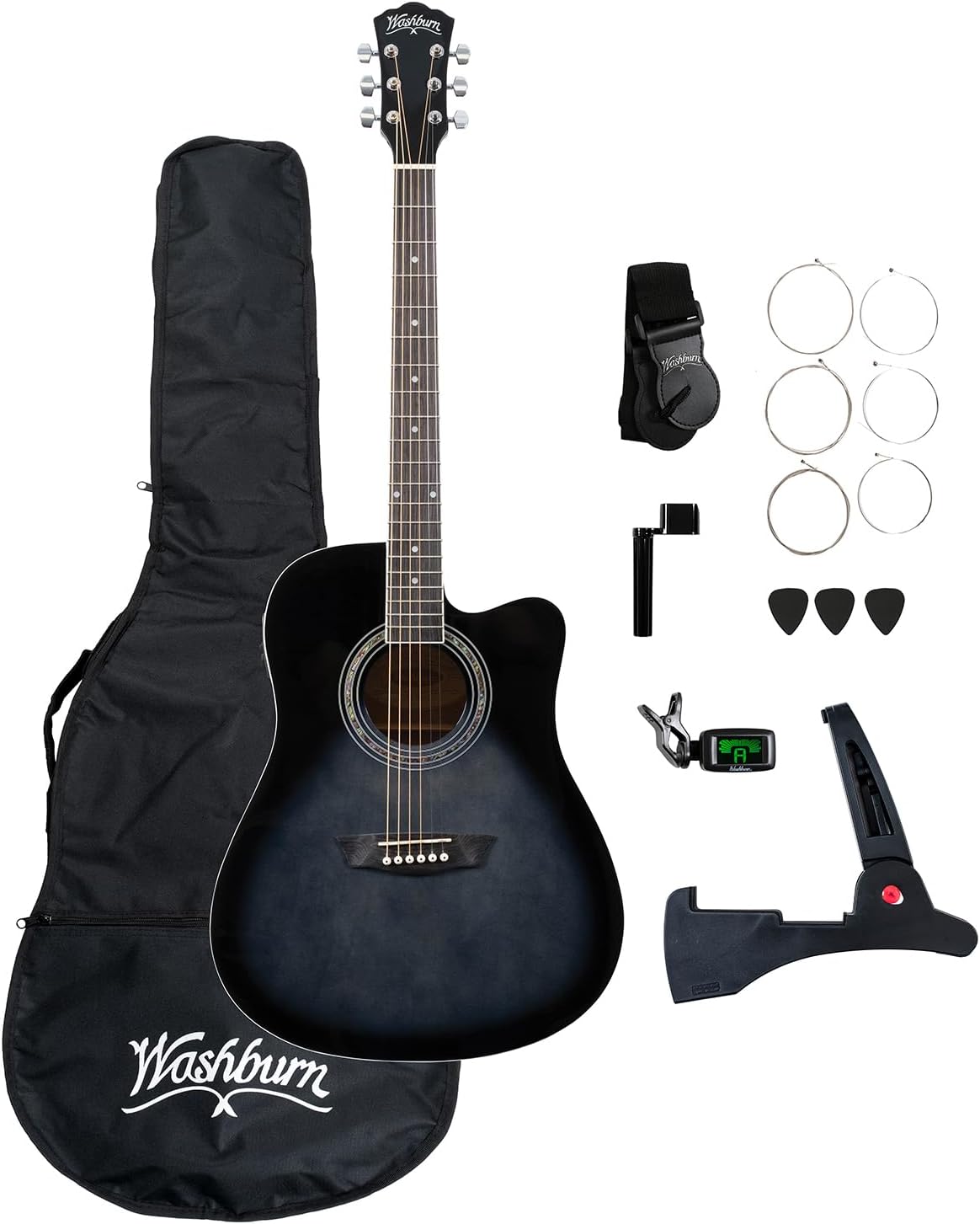 Washburn WA90CE Acoustic-Electric Guitar Kit with Tuner photo 1