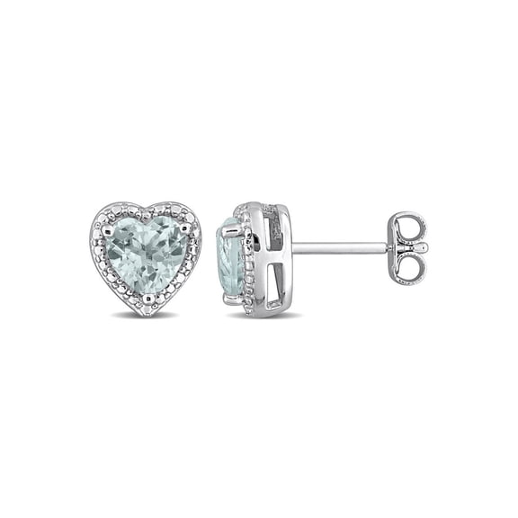 1.30 Carat (Ctw) Aquamarine Heart-Shape Solitaire Stud Earrings in Sterling Silver for Women