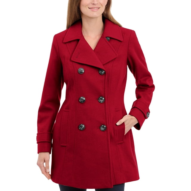 Abrigo de Lana Anne Klein Clásico Cruzado Rojo