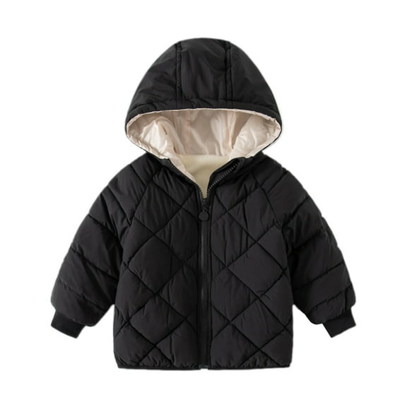 Fgnfyis Toddler Boys Girls Winter Hooded Jacket Thick Warm Insulated Outerwear Coat for Cold Weather Black 18-24 Months