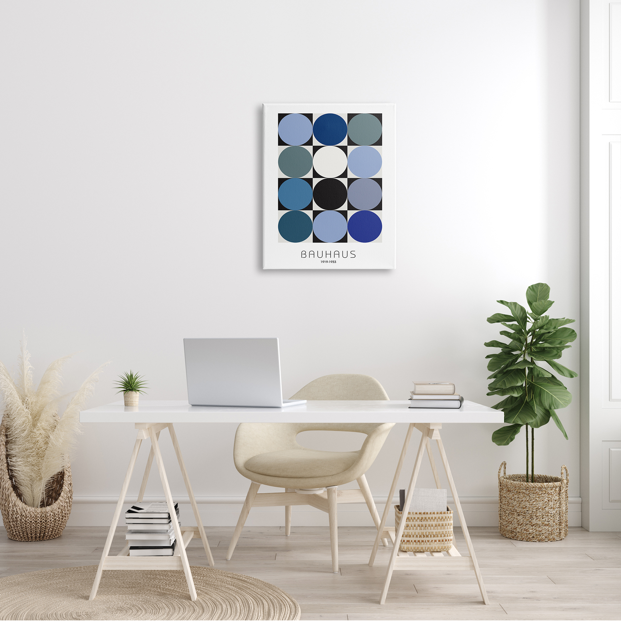 Stupell Industries Bauhaus Geometrical Circle Square Abstract Composition Blue Black, 24 x 30,Design by Design Fabrikken