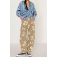 thumbnail image 3 of sicmoss Women's Khaki Y2K Distressed Barrel Jeans Baggy Wide Leg Floral Print Long with Patchwork, 3 of 6