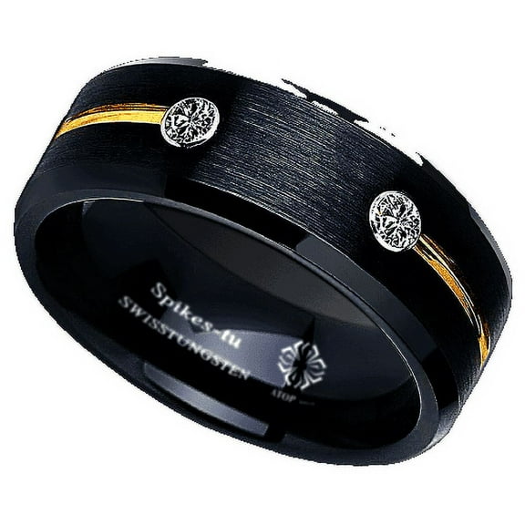 Tungsten Rings for Men Wedding Bands for Him Womens Wedding Bands for Her 6mm Gold Grooved Line Diamond