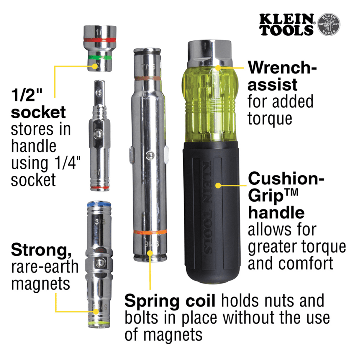 Klein Tools 7-in-1 Multi-Bit Screwdriver / Nut Driver, Magnetic