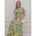 thumbnail image 2 of Women's Lemon Floral Maxi Dress V-Neck Flutter Sleeve Casual Boho Long Summer Sundress, 2 of 5