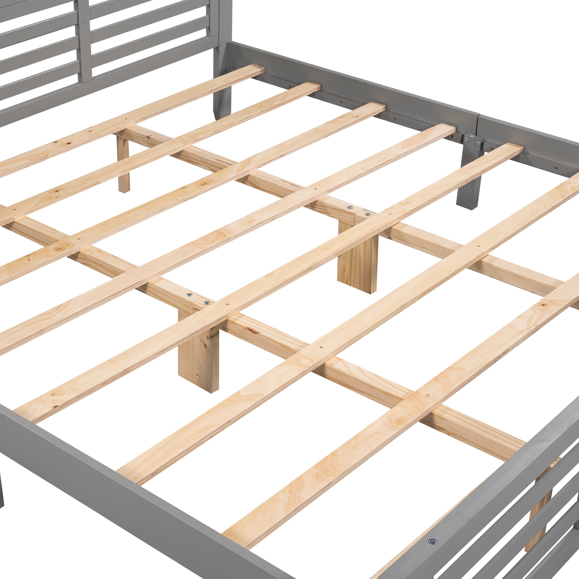 EUROCO King Size Wood Platform Bed with Slatted Shaped Headboard & Footboard, Gray