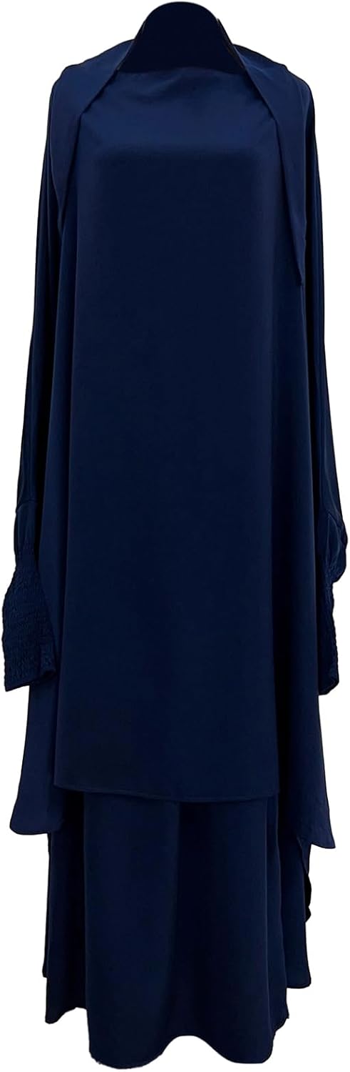 Ethnic Muslim Women Jilbab 2 Piece Set Solid Color Khimar And