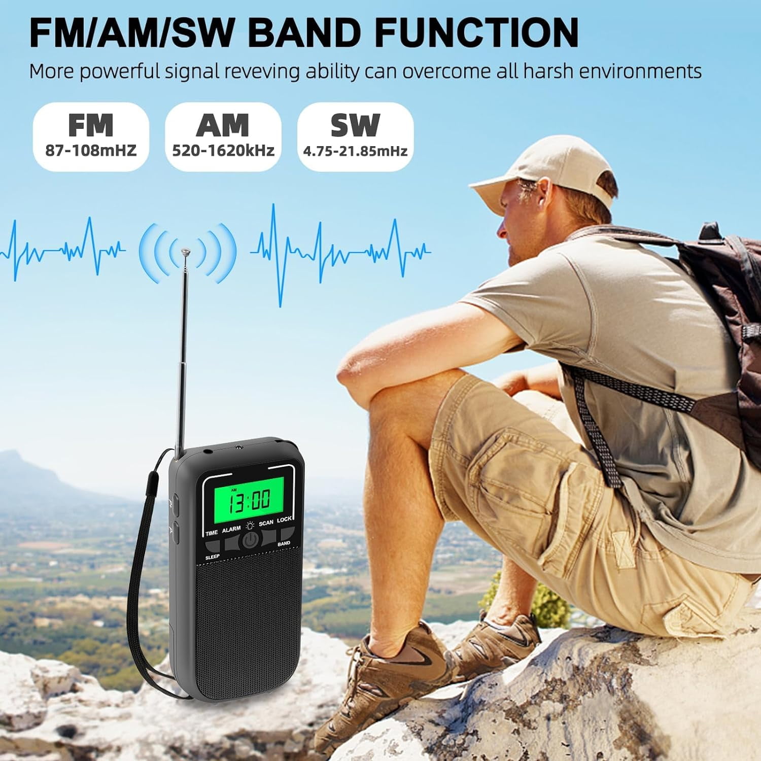 Portable Radio with LED Flashlight, AM FM SW, for Long Range Reception, Emergency Pocket Walkman Radio for Indoor, Outdoor,Walk,Jogging,Gym,Camping