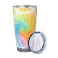 thumbnail image 2 of 20oz Car Cup Three-Piece Set Of Single Silver Edge No Smell Easy To Carry Heat Preservation For Daily Car Sports Travel Lightgreen Tie Dye Background Rainbow Colors, 2 of 8