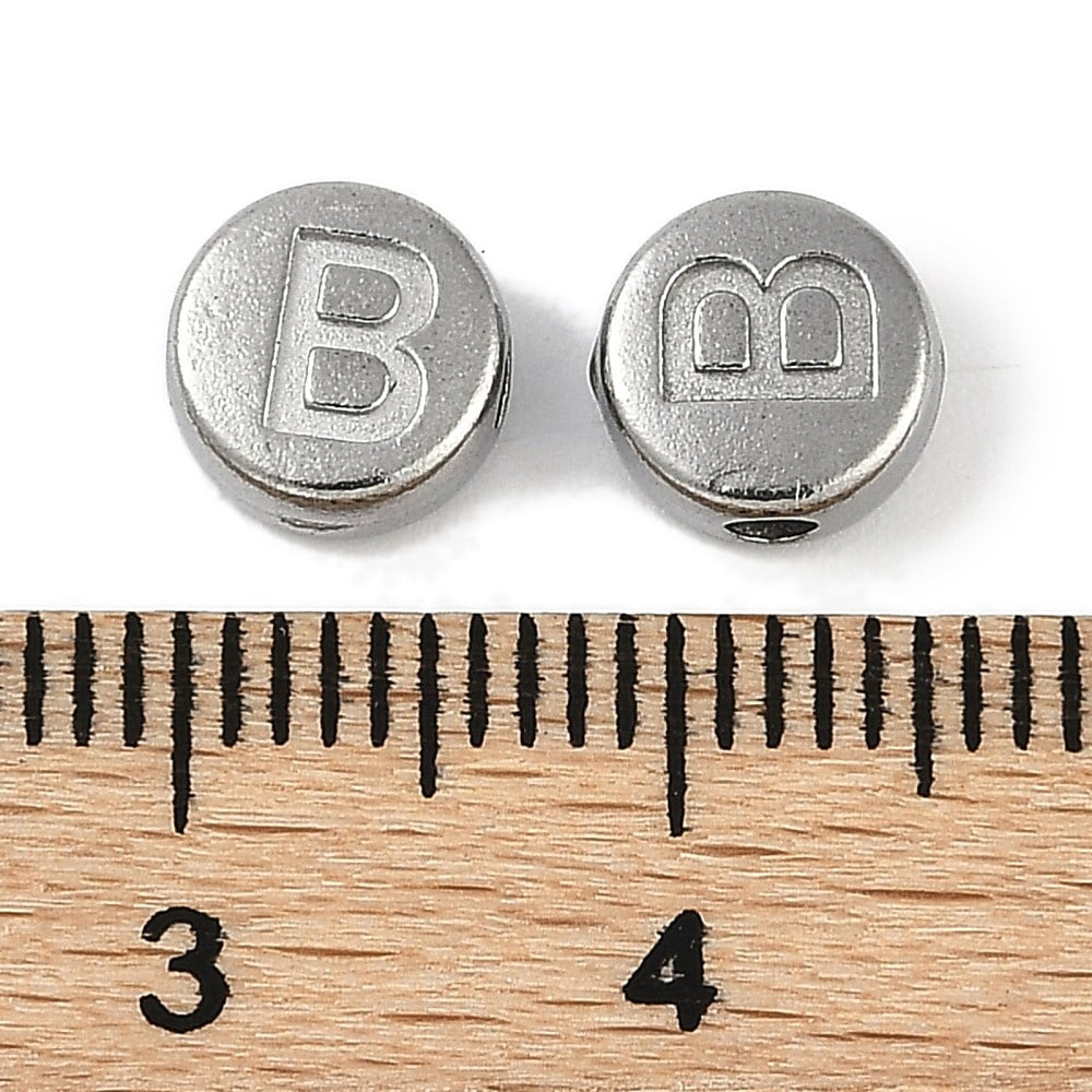 Anti-304 Stainless Steel Beads Flat Round with Letter Stainless Steel Color Letter B 7x3.8mm Hole: 1.8mm diy