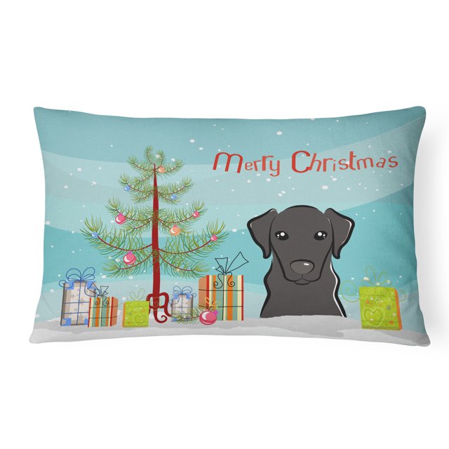 Carolines Treasures BB1607PW1216 Christmas Tree & Black Labrador Fabric Decorative Pillow