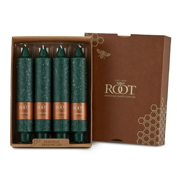 ROOT Candles Unscented Timberlineâ„¢ Collenette Taper Candles, 7-Inch Tall, Box of 4, Dark Green