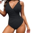 thumbnail image 4 of PNTUTB 2026 Summer Swimwear for Women Bathing Suit Solid-Color V-Neck Spaghetti-Strap Tummy-Tucking One-Piece Swimsuit with Side Waist Drawstrings, 4 of 6