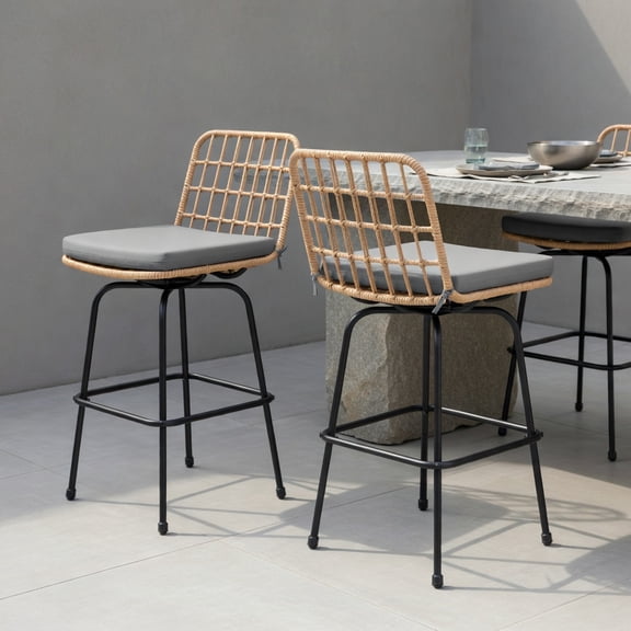 Resenkos Kitchen Counter Bar Chairs Set, Bar Stools Set,Patio Swivel Barstools Set of 2 with Soft Seat Cushions-Gray