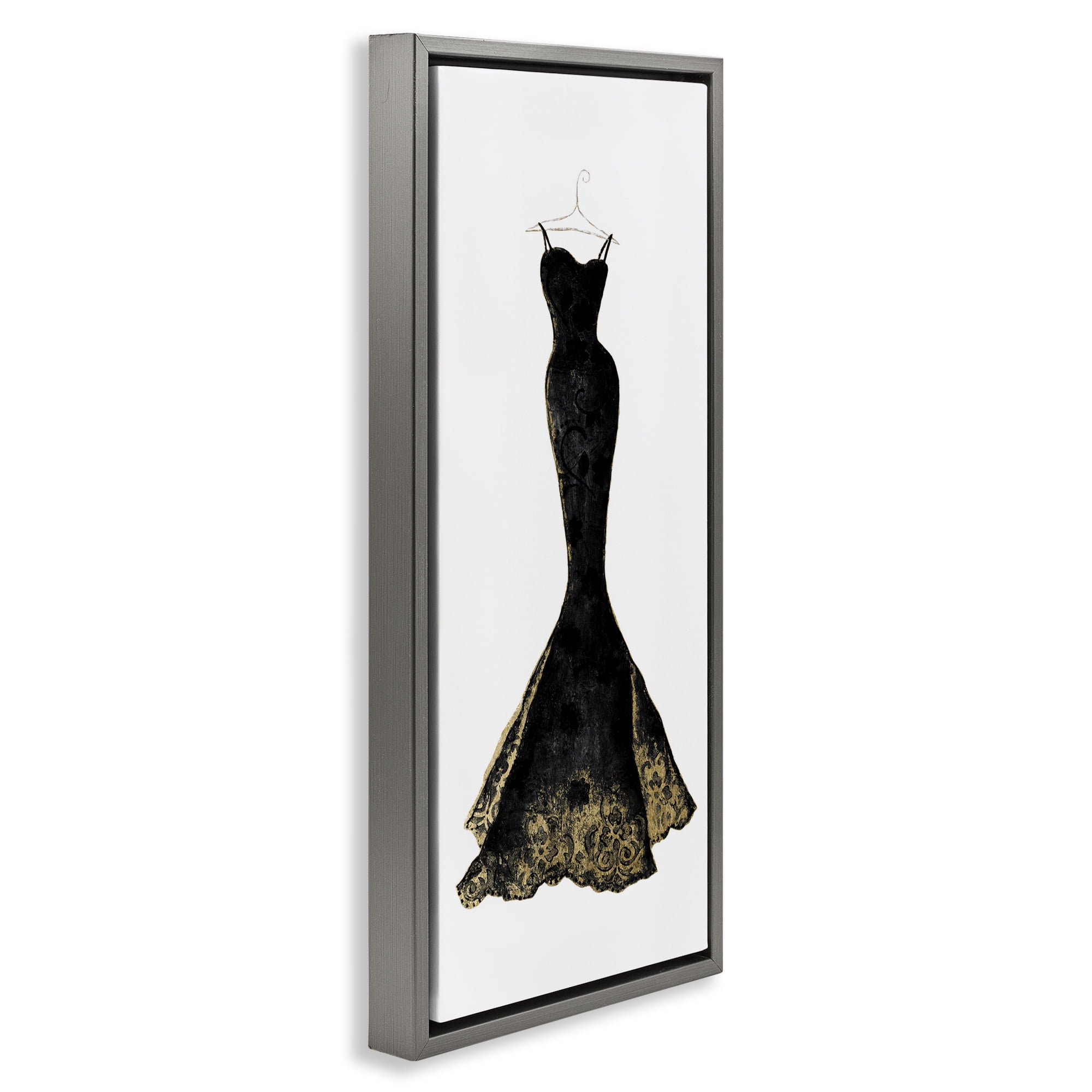 Stupell Industries Gilded Black Evening Gown Gray Framed Floater Canvas Wall Art, design by Janet Tava