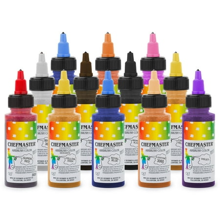 Chefmaster Cake Decorating Food Coloring Airbrush Paint Set - 12 Colors