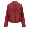 thumbnail image 2 of DondPO Veste en Faux Cuir pour Femmes, Mode pour Dames, Couleur Unie, à Franges, Veste en Faux Suède, Veste de Moto Courte à Franges, Veste de Moto pour Femmes, Veste en Cuir pour Femmes, Rouge, M, Liquidation!, 2 of 8