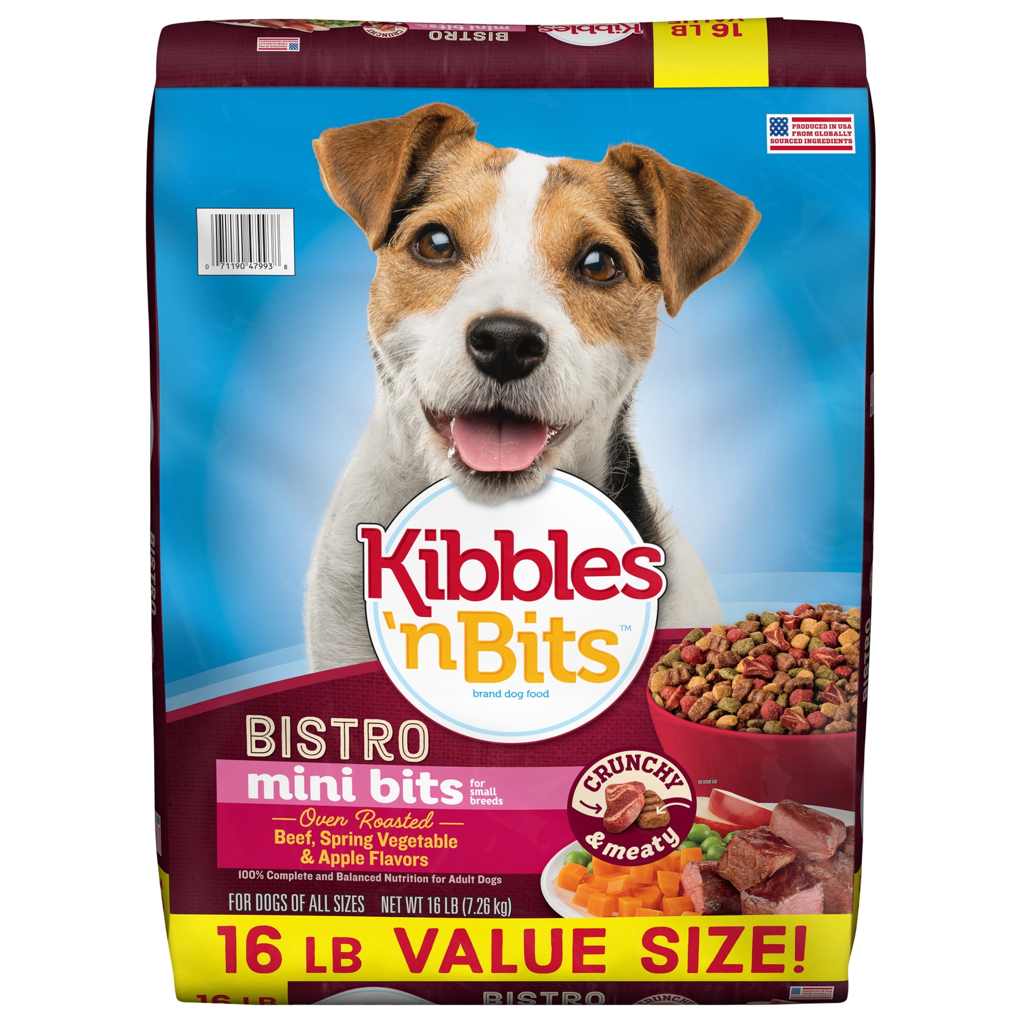 Kibbles 'n Bits Bistro Mini Bits Small Breed Dry Dog Food Beef & Apple Flavors, 16 lb.