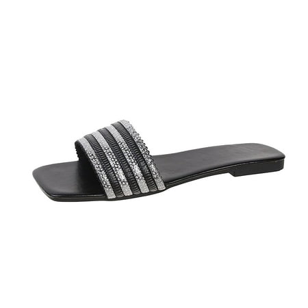 

VerPetridure Black Sandals Women Woman s Head One-line Sandals Flat Slippers Color Everything Matching Sandals