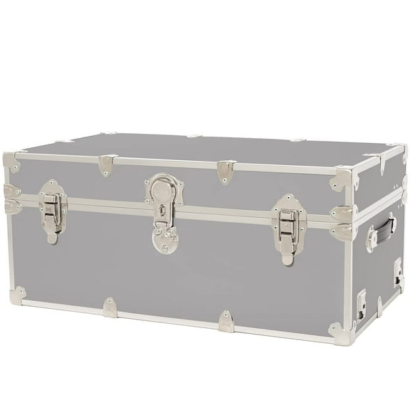 Rhino Trunk & Case Large Leather Embossed Vinyl Trunk, Summer Camp Footlocker, College Dorm Storage Chest, Bench - Strong Sportsman Trunks, 1000  Pound Sitting Capacity 32"x18"x14" (Gray)