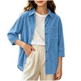 thumbnail image 5 of Besolor Button down Shirts for Teen Girls Fall Corduroy Casual Loose Long Sleeve Outwear Lapel Tops with Pocket(12-13 Years,Light Blue), 5 of 7