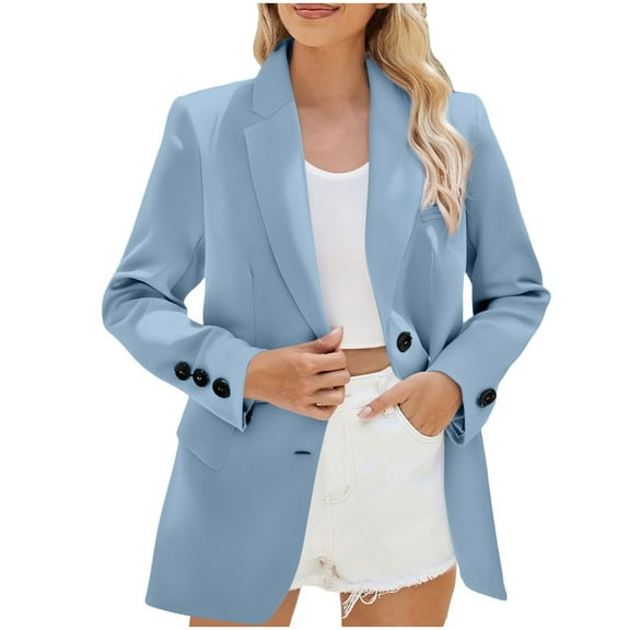 Wdfiry Womens Dressy Blazer for Work Casual Oversized Fall Long Sleeve Jackets Plus Size Lapel Button Business Coats with Pockets