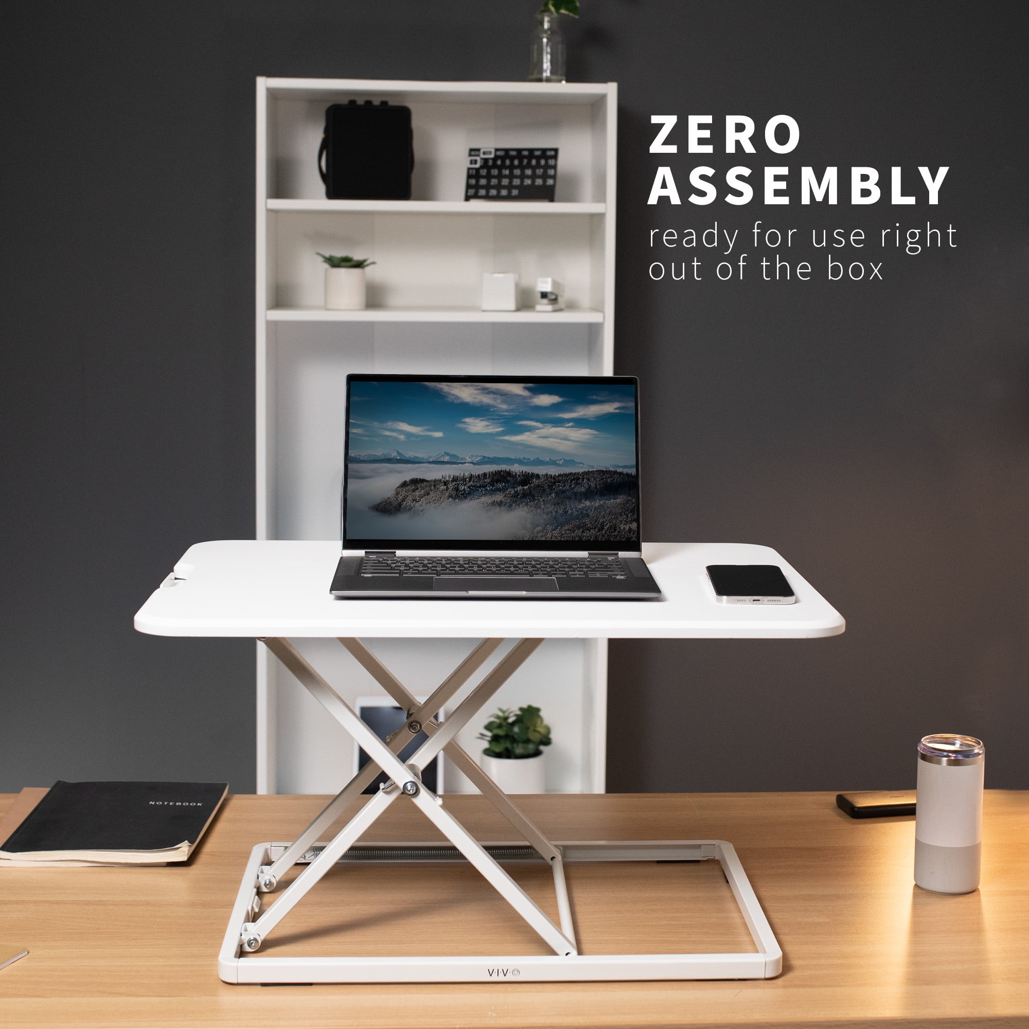 VIVO White Ultra Slim 26" Desktop Converter, Sit Stand Tabletop Monitor Riser