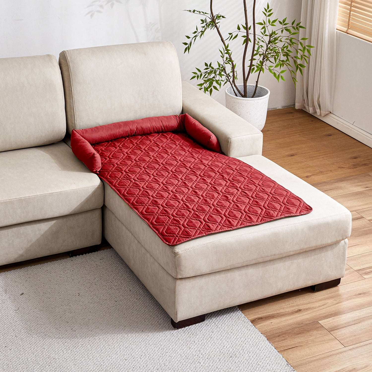Suitable for Medium and Large Dogs Calm Pet Bed, Pet Furniture Protective Cover, Non-Slip Base, Side Pillow Pet Bed, Waterproof and Urine-Proof Fabric, Deodorant, Machine Washable Non-Slip
