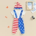 thumbnail image 4 of Okbabeha My First 4th of July Outfit Baby Boy Fourth of July  one-piece  Romper+American Flag Overall Pants+Knot Hat Clothes Set, 4 of 7