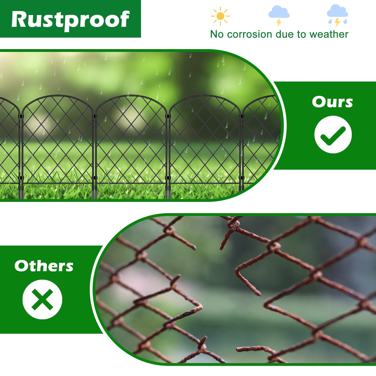30‑Pack Black Metal Garden Fence, Arched Diamond Pattern Decorative Animal Barrier with Plastic Stakes