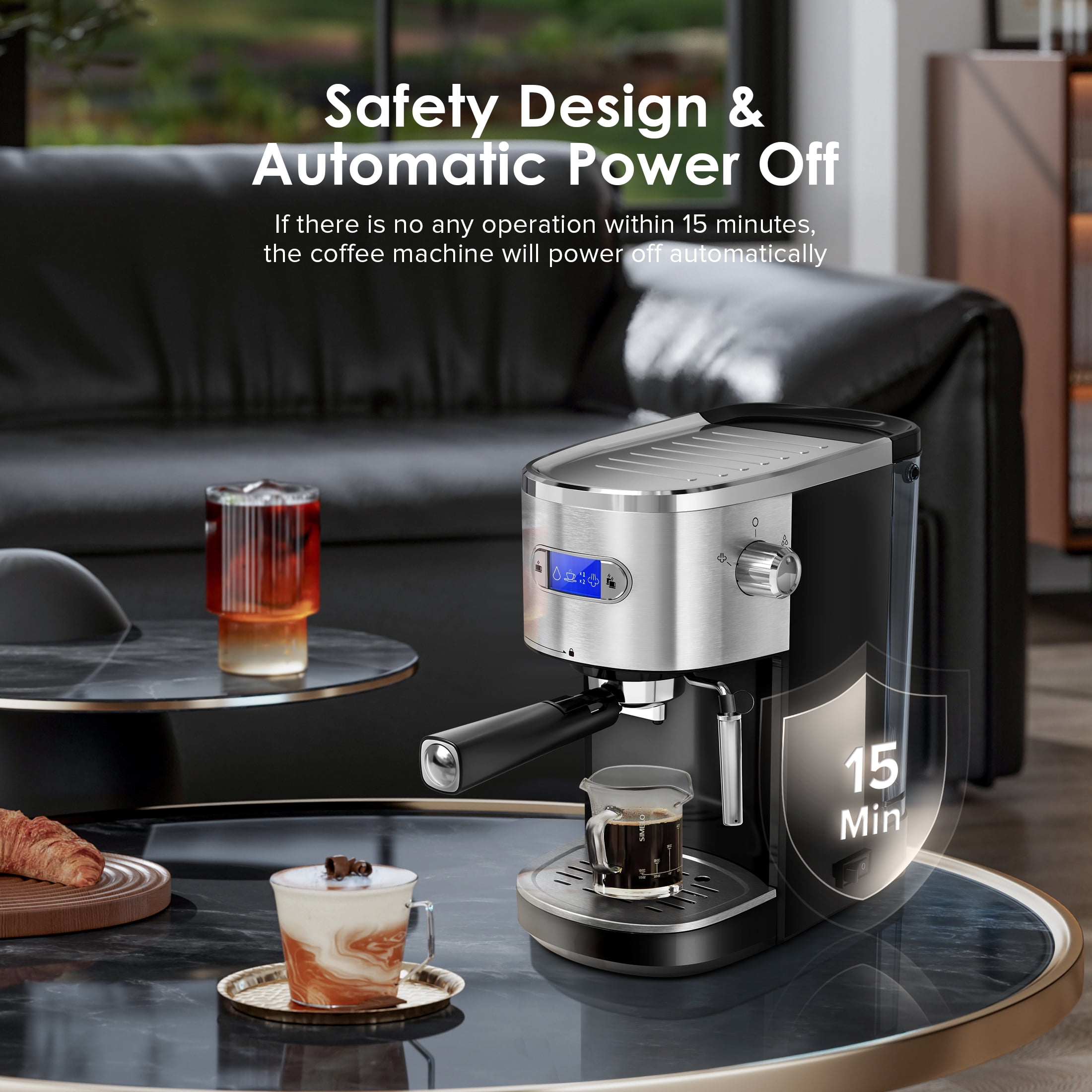 Auseo 20 Bar Espresso Coffee Maker, Drip Coffee Machine with 1-2 Cup, Espresso Machine with Milk Frother Steam Wand, 45 OZ Removable Water Tank for Home/Office/Cafe, Black