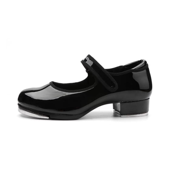 Kids Tap Dance Shoes PU Leather Mary Jane for Toddler Little Big Beginner Dance Practice & Stage Performance(12,Black)