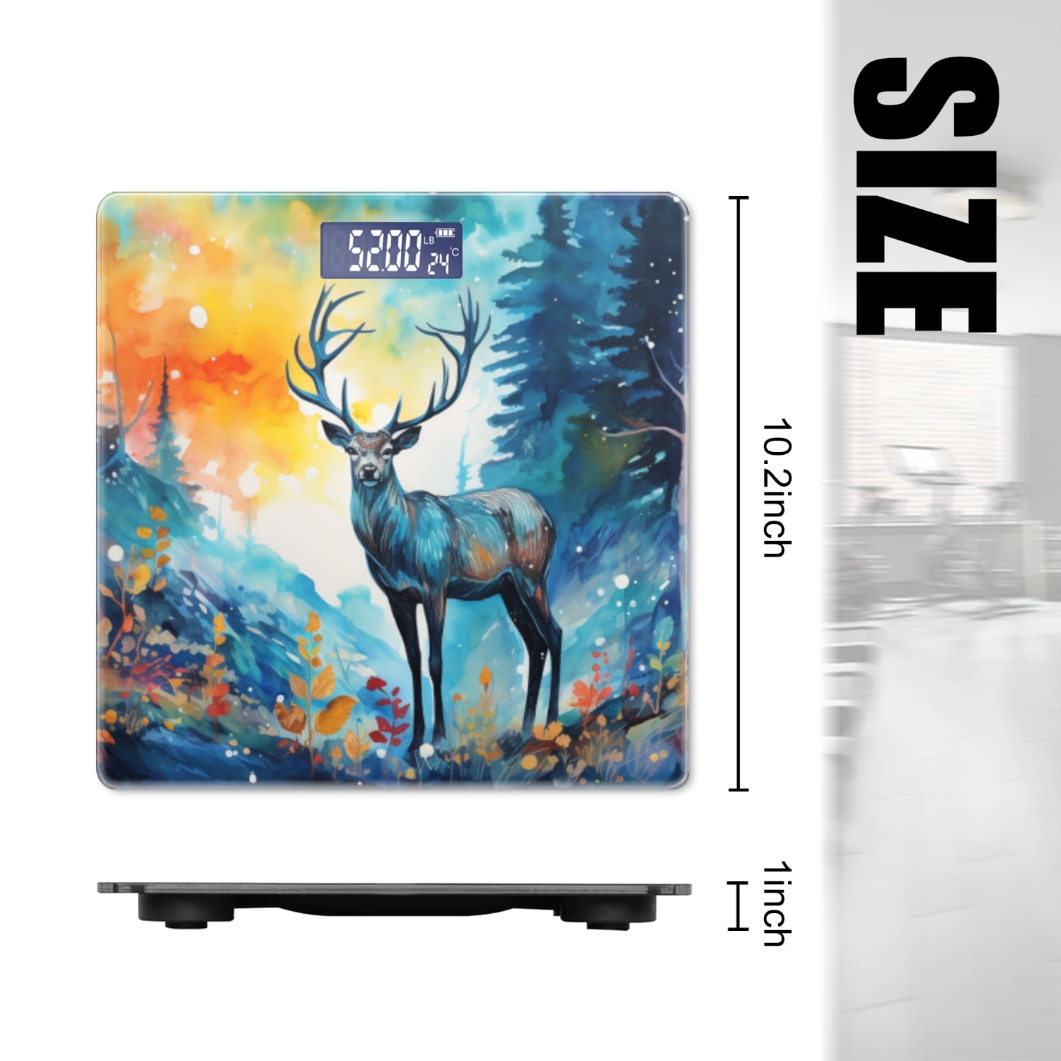 High Precision Body Weight Scale Smart Bathroom Scales with Large LCD Display(400lbs),Decorative for Bedroom-Deer Stands On The Road With A Starry Sky