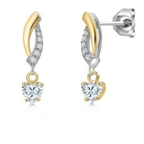 Gem Stone King 925 Silver and 10K Yellow Gold White Moissanite and White Lab Grown Diamond Dangle Earrings for Women | 0.51 Cttw | Gemstone Birthstone | Heart Shape 4MM