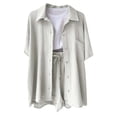 thumbnail image 6 of WAYUTE Shorts Sets Women 2 Piece Outfits Solid Color Short Sleeve Button Shirt and Casual Shorts Comfortable Casual Travel Summer Outfit, 6 of 6
