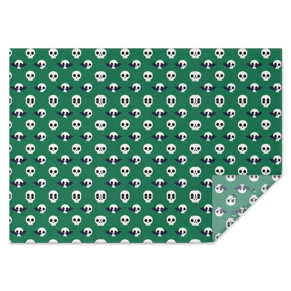 Green Skull Bat Pattern Rectangle Tablecloth 60"x84",Waterproof Polyester Rectangle Table Cloth, Wipeable Spillproof Polyester Tablecloth for Dining, Camping, Indoor and Outdoor