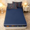 thumbnail image 4 of Erosebridal Cute Beetles Zipper Queen Comforter Set with Fitted Sheet and 2 Pillowcases,Vintage Nature Wildlife Theme Zipper Bedding Set,Navy Red,Navy Blue Reversible,4pcs, 4 of 8