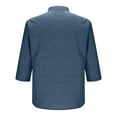 thumbnail image 4 of WTOBBY Men's 3/4 Sleeve Shirt Stand Collar Casual Loose Fit Pocket Breathable Solid Color Summer Resort Wear Button Front Lightweight Travel Top,Navy S, 4 of 4