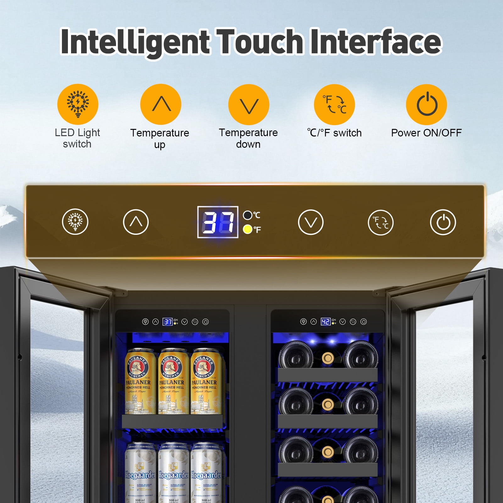 TITTLA 24 Inch Wine and Beverage Refrigerators Cooler,18-Wine Bottles and 57 Cans,Dual Zone,Under Counter,Black