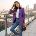 thumbnail image 4 of EANJE Women's Solid Casual Office Work Long Sleeve Open Front Blazer Jacket Purple XL, 4 of 5