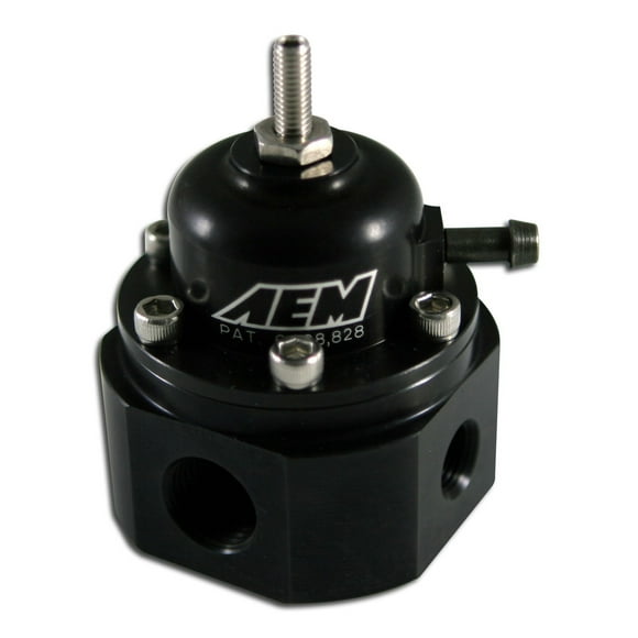 AEM Electronics Fuel Pressure Regulator 25-302BK 20-150 PSI; -6 AN Inlet/Stock Outlet; Gasoline; Anodized; Aluminum; With Regulator/Fittings