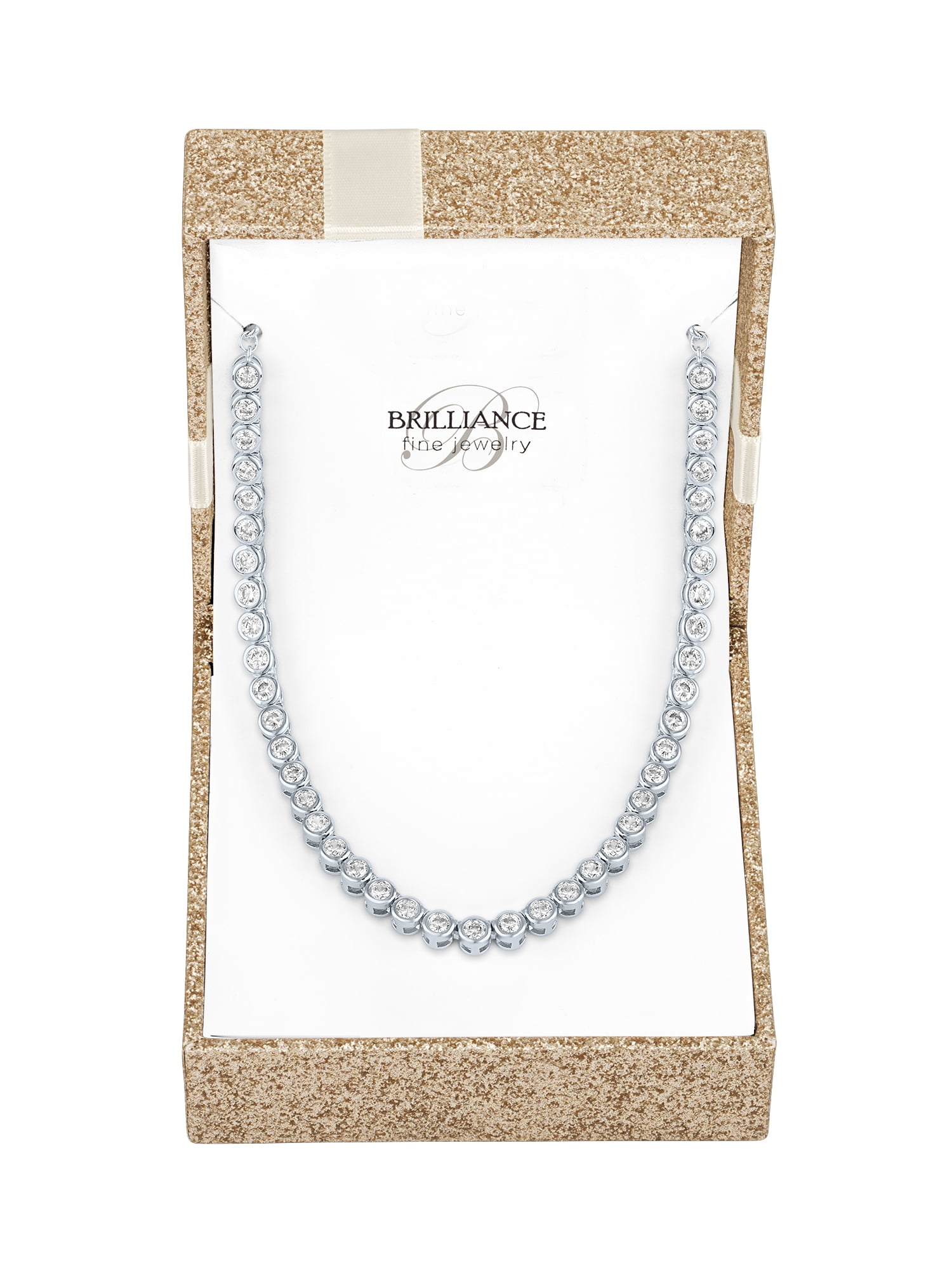 Ladies Brilliance Fine Jewelry Sterling Silver Plated Simulated Diamond Necklace, 18"