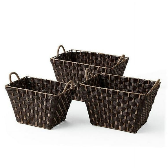 Baum 21A276KB Rectangular Faux Wicker Storage Basket Bins in Combo Weave with Cut Out Handles - Set of 3