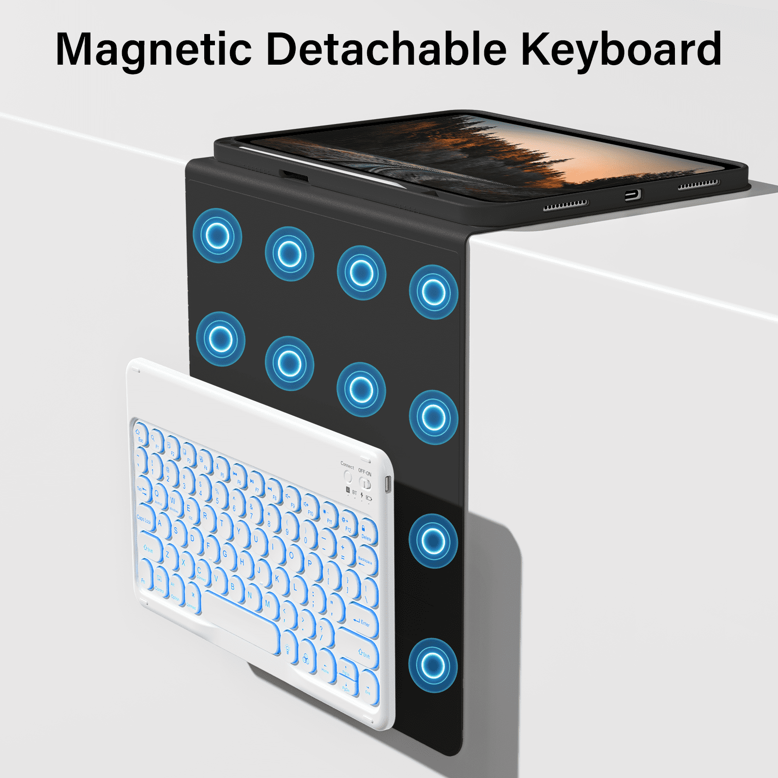 Aoub Backlit Keyboard Case for iPad (a16) 11th/10th Generation 2025/2022 with Pencil Holder, Magnetic Detachable Wireless Bluetooth Folio Stand Rechargeable Keyboard Cover, Black